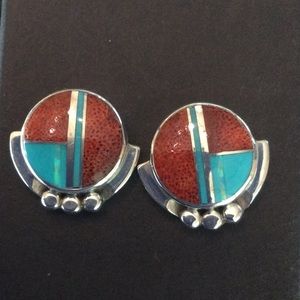 Randy H Boyd Navajo Coral, turquoise,opal earrings